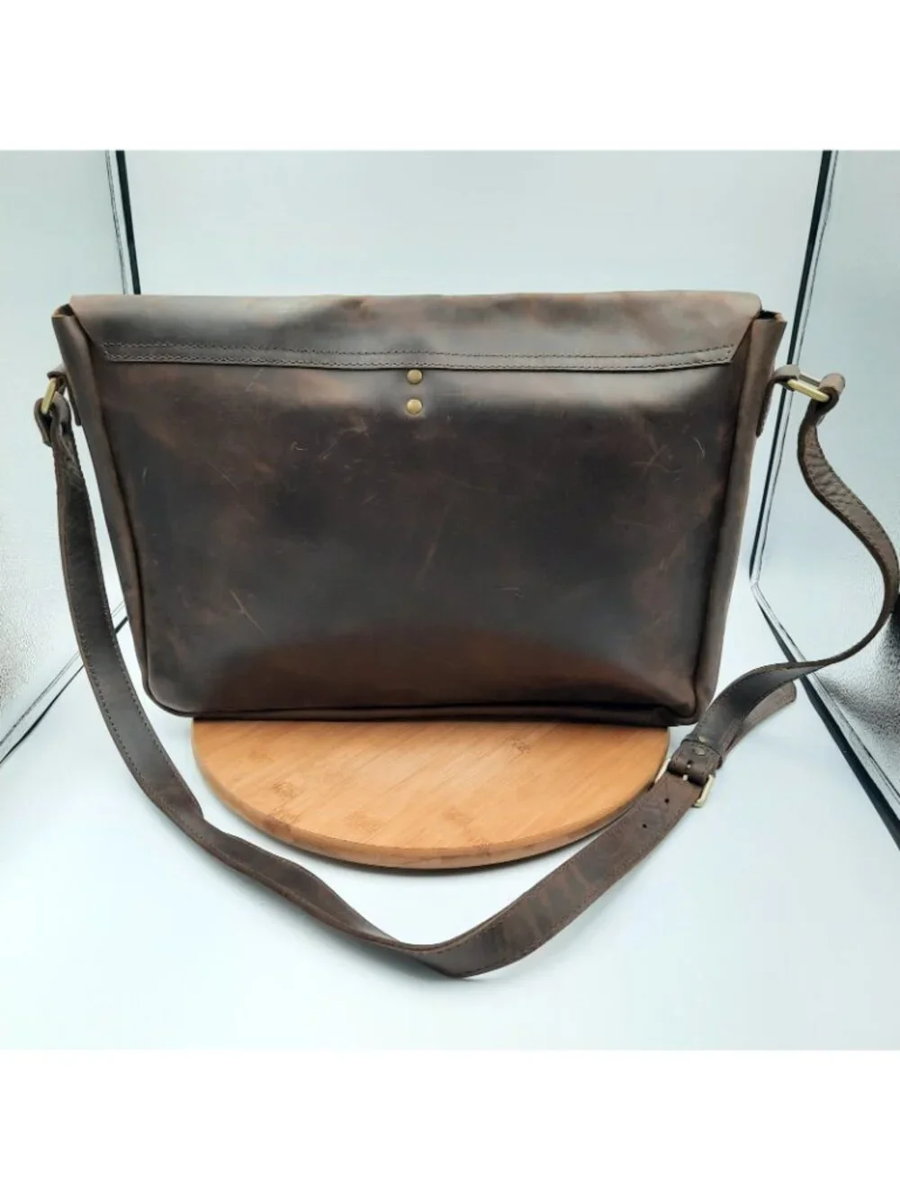 Handmade Leather Goods Brown Full Grain Messenger Bag Shoulder Strap USA 'JMM'